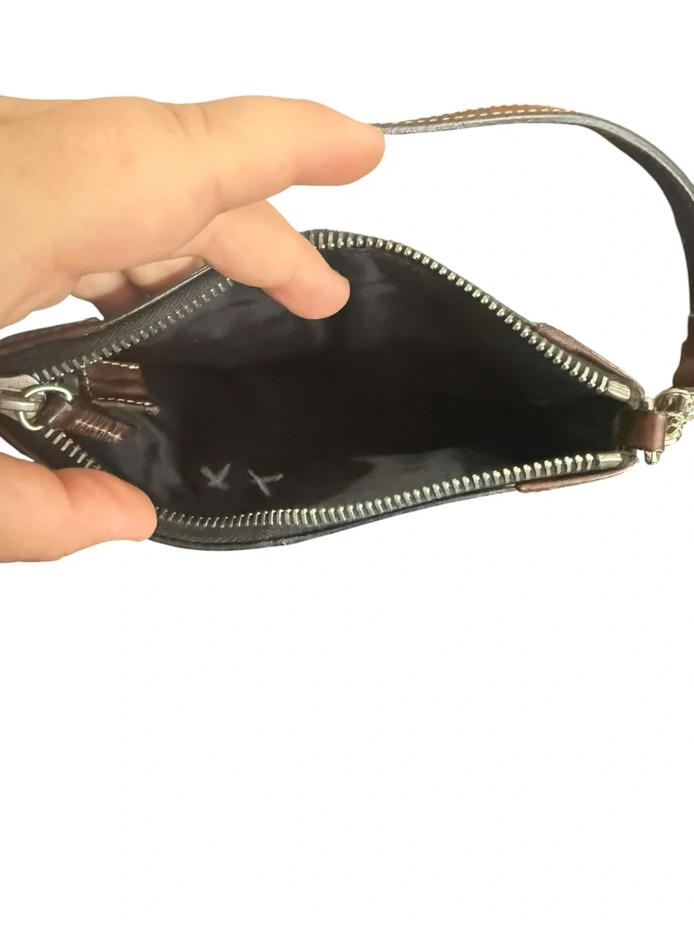Dooney & Bourke Black Pebble Leather Wristlet with Brown Trim